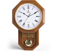 Pendulum Wall Clock Battery Operated - Real Wood Regulator Clock - Schoolhouse Design with Pendulum - Quiet, Non-Chiming - Wooden Wall Decor for Living Room Decor, Home, Office and Gift 18x11