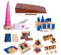 penepico Set di materiali sensoriali Montessori Premium 1 con torre rosa e scala marrone, 14 giocattoli sensoriali in legno di faggio per bambini 3-6 anni, età prescolare e scuola domestica (Sensorial