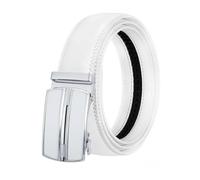 Pengchang Cinture for jeans in vera pelle da uomo con fibbia automatica for il tempo libero bianco nero(115cm,White)
