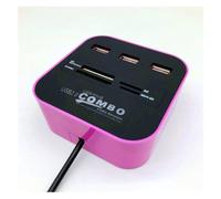 Pengchang Splitter Combinato hub USB 2.0 Docking Station a 3 Porte Adattatore for Lettore di schede SD TF M2 MS/PRO Duo Tutto in Uno for PC Portatile(Fuchsia)