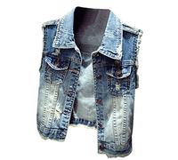 PengGeng Donna Slim Fit Gilet Jeans Senza Maniche Giacca Corte Eleganti Blu 3XL