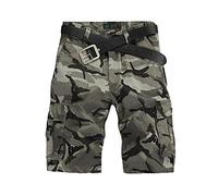 PengGeng Uomo Casual Pantaloncini con I Tasconi Pantaloni Cargo Bermuda in Mimetiche Verde Chiaro Camuffamento 36