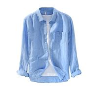 PengGengA Camicia di Lino Uomo Manica Lunga Sciolto Camicetta Casual A Bottone Azzurro Chiaro 2XL