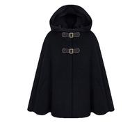 PengGengA Cappotto da Donna con Cappuccio Misto Lana Poncho Cape Mantella Giacca con fibbia per Inverno Autunno - Nero, S