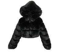PengGengA Cappotto di Pelliccia Sintetica da Donna Morbido Cappotto di Peluche con Cappuccio Cardigan in Pelliccia Sintetica Giacca Corta Crop Top Manica Lunga - Nero, L