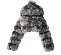PengGengA Cappotto di Pelliccia Sintetica da Donna Morbido Cappotto di Peluche con Cappuccio Cardigan in Pelliccia Sintetica Giacca Corta Crop Top Manica Lunga - Argento, XL