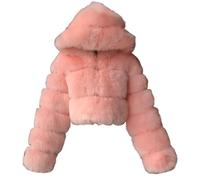 PengGengA Cappotto di Pelliccia Sintetica da Donna Morbido Cappotto di Peluche con Cappuccio Cardigan in Pelliccia Sintetica Giacca Corta Crop Top Manica Lunga - Rosa, L