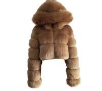 PengGengA Cappotto di Pelliccia Sintetica da Donna Morbido Cappotto di Peluche con Cappuccio Cardigan in Pelliccia Sintetica Giacca Corta Crop Top Manica Lunga - Caffè, S