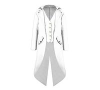 PengGengA Giacca Uomo Lunga Nero Gotico Steampunk Cappotto Lungo Tailcoat Cappotto per Vittoriano Halloween Costume Bianco S
