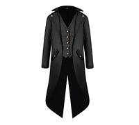 PengGengA Giacca Uomo Lunga Nero Gotico Steampunk Cappotto Lungo Tailcoat Cappotto per Vittoriano Halloween Costume Nero 4XL