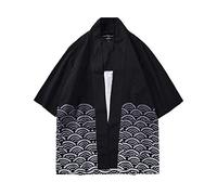 PengGengA Maniche A 3/4 Uomo Cappotto Kimono Giapponese Vintage Cloak Loose Fit Corto Jacket Cardigan Come Immagine M
