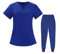 PengGengA Set Scrub per Donna Tuniche Sanitarie e Bellezza Manica Corta Top Polsini a Coste Tasche dei Pantaloni (Zaffiro, XXL)