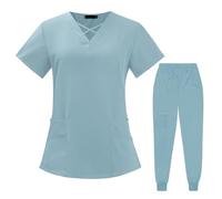 PengGengA Set Scrub per Donna Tuniche Sanitarie e Bellezza Manica Corta Top Polsini a Coste Tasche dei Pantaloni (Azzurro, L)