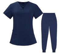 PengGengA Set Scrub per Donna Tuniche Sanitarie e Bellezza Manica Corta Top Polsini a Coste Tasche dei Pantaloni (Marina Militare, M)