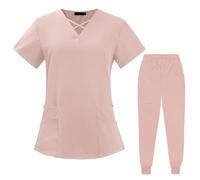 PengGengA Set Scrub per Donna Tuniche Sanitarie e Bellezza Manica Corta Top Polsini a Coste Tasche dei Pantaloni (Rosa, XL)