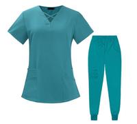 PengGengA Set Scrub per Donna Tuniche Sanitarie e Bellezza Manica Corta Top Polsini a Coste Tasche dei Pantaloni (Lago Blu, M)