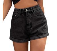 PengGengA Shorts in Denim da Donna a Vita Alta Pantaloncini Donna Jeans Pantaloncini retrò Estivi Orlo Risvoltato Cucito