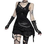 PengGengA Signore Grunge Punk Canottiere con Fibbie Gotico Crop Tops per Le Donne Y2K Senza Maniche Emo Shirt Harajuku Estetica Shirt