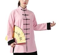 PengGengA Tai Chi Abbigliamento Colletto Dritto con Seta Cotone Modelli Gong Fu Arti Abiti da Marziali Completi Unisex Rosa Nero M