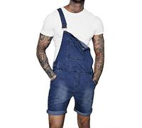 PengGengA Tuta Corta in Denim vestibilità Slim da Uomo Cinturino Regolabile Tasche con Foro Strappato Salopette Blu Marino 2XL