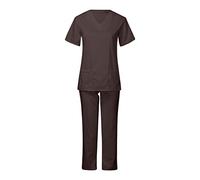 PengGengA Uniforme Medico Donna Set di Lavoro Casacca e Pantaloni Maglia Manica Corta Collo a V Pantaloni Cargo per Infermiera, Marrone, M
