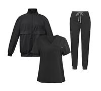 PengGengA Uniformi Unisex 3 Pezzi Divisa Sanitaria Set con Collo Alto Giacca a Maniche Lunghe Tunica Top con Scollo a V e Pantaloni Divise Sanitarie - Nero, S