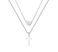 PengJin Collana con ciondolo a forma di cuore A-Z e croce in acciaio inox per donne, ragazze e uomini, per Natale, compleanno, laurea, gioielli alla moda (D)
