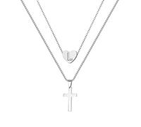 PengJin Collana con ciondolo a forma di cuore A-Z e croce in acciaio inox per donne, ragazze e uomini, per Natale, compleanno, laurea, gioielli alla moda (L)