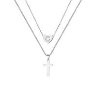 PengJin Collana con ciondolo a forma di cuore A-Z e croce in acciaio inox per donne, ragazze e uomini, per Natale, compleanno, laurea, gioielli alla moda (C)