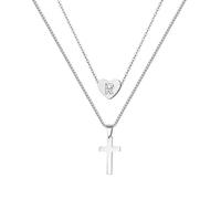 PengJin Collana con ciondolo a forma di cuore A-Z e croce in acciaio inox per donne, ragazze e uomini, per Natale, compleanno, laurea, gioielli alla moda, one, Acciaio inossidabile, Acciaio
