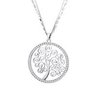 pengjin PJ-Woman's Tree Of Life Necklace Round Diamond, Double Lasso Chain, Hypoallergenic Stainless Steel, Girl's Birthday Gift