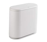 PENGKE Pattumiera sottile in plastica da 2,4 galloni con coperchio a pressione, cestino moderno bianco per bagno, soggiorno, ufficio e cucina