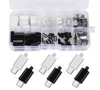 PENGLIN Set di 20 connettori USB 3.1 tipo C maschio a 24 pin con alloggiamento, adattatore di interfaccia USB-C maschio tipo SMT per linea dati fai da te (10 set nero + 10 set bianchi)
