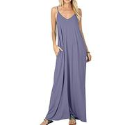 Pengniao Vestiti Lunghi Estivi Vestito Lungo da Spiaggia V Collo Estate Boemia Abiti da Giorno Eleganti Taglie Forti Donna Maxi Abito Lungo Estivo Vestitini Mare Casual Signora Copricostume Grigio L