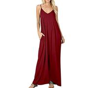 Pengniao Vestiti Lunghi Estivi Vestito Lungo da Spiaggia V Collo Estate Boemia Abiti da Giorno Eleganti Taglie Forti Donna Maxi Abito Lungo Estivo Vestitini Mare Casual Signora Copricostume Rosso M
