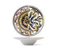 PENGO H&H Positano Piatto Pasta in Stoneware Decorato 27 cm, Decoro Maioliche Mediterranee Multicolore, Ideale per Pasta, Risotti e Piatti Unici, Lavastoviglie e Microonde