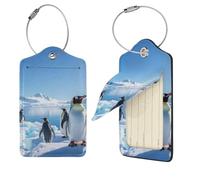 Penguin Antarctica Ice - Targhette per bagagli in pelle PU, 2 pezzi, con protezione per la privacy e anello in acciaio inox, per valigie da donna e uomo