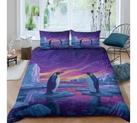 Penguin artSet Di Copripiumino microfibra morbida 3 pezzi motivo 3D con cerniera Fantasy polar landscape copripiumino con federe morbida ultra morbido for coppie Single（140x200cm）