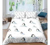 Penguin cartoonSet Di Copripiumino morbida 3 Pezzi stampa 3D con cerniera Winter scene style copripiumino incluso federe aiosa ultra morbido e traspirante for bambini adulti ragazzi Single（135x200cm）