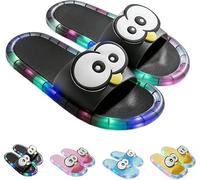 Penguin - Ciabatte a LED con 7 colori, si illuminano antiscivolo, scarpe da doccia con occhi in stile cartone animato, con sensore di movimento a LED, scarpe da spiaggia per adulti, Nero , 42 1/3 EU