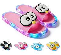Penguin - Ciabatte a LED con 7 colori, si illuminano antiscivolo, scarpe da doccia con occhi in stile cartone animato, con sensore di movimento a LED, scarpe da spiaggia per adulti, rosa, 40 2/3 EU
