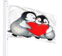Penguin Flag 3x5 FT Valentine's Day Love Cute Animal Penguins Holding Red Heart Outdoor Flags Large Welcome Yard Banners Home Garden Yard Lawn Decor
