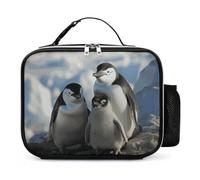 Penguin Genitori e Pulcini Antartide Grande Borsa per il pranzo isolata riutilizzabile con porta bottiglia d'acqua, portatile, impermeabile, a prova di perdite, borsa per il pranzo per donne e uomini