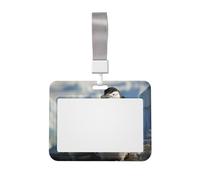 Penguin Genitori e pulcini Antartide porta badge con cordino staccabile, custodia protettiva per carta d'identità, porta badge orizzontale per ufficio, in plastica dura, con finestra trasparente