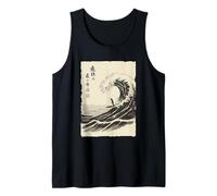 Penguin Giapponese Ukiyo-e Divertente Surfer Woodblock Canotta