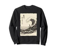 Penguin Giapponese Ukiyo-e Divertente Surfer Woodblock Felpa