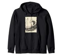 Penguin Giapponese Ukiyo-e Divertente Surfer Woodblock Felpa con Cappuccio