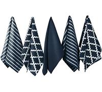 Penguin Home Premium Strofinaccio da cucina in puro cotone 100%, set di 5 asciugamani da cucina, set di asciugamani da cucina morbidi e resistenti, lavabile in lavatrice, 65 x 45 cm, colore - Navy