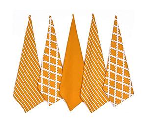 Penguin Home Premium Strofinaccio da cucina in puro cotone al 100%, set di 5 asciugamani da cucina, set di asciugamani da cucina morbidi e resistenti, lavabile in lavatrice, colore 65 x 45 cm - Ocra