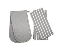 Penguin Home - Set 3 Pezzi: Guanto Da Forno & Strofinacci - 100 % Cotone, Design Elegante - Morbidi, Durevoli Ed Assorbenti - Lavabili a mano - Grigio